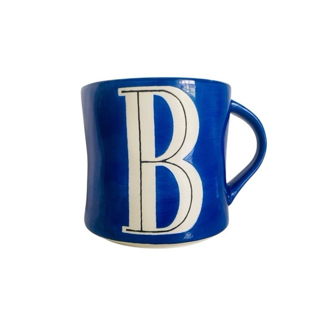 Anthropologie Hand Painted Initial Mug Monogram Letter B Blue